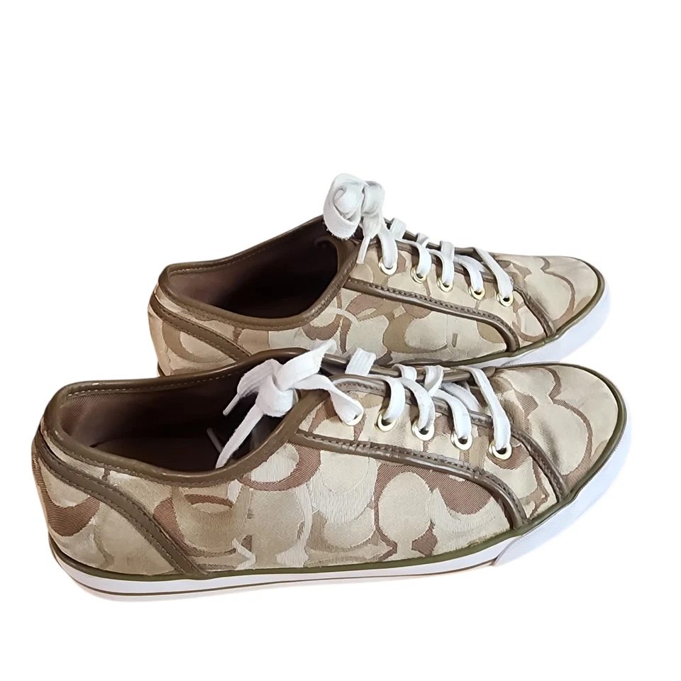 Coach Dee Optic C Khaki Womens sz 9 M Tan Brown Sneakers Shoes White Lace Up COA - Image 3 of 4