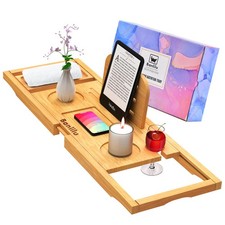 Luxury Expandable Bamboo Bathtub Tray - Rectangular Bath Tray Table for Bathtub