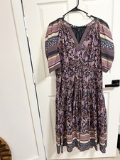 Current Air Size L Split Neck Puff Sleeve Midi Dress 100% Cotton Boho