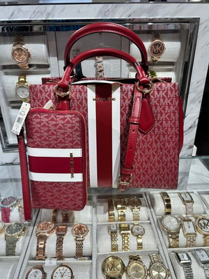 #ad #ad Michael Kors Marilyn Women Medium Logo Satchel Bag Phone Holder Wallet Cherry $228.00