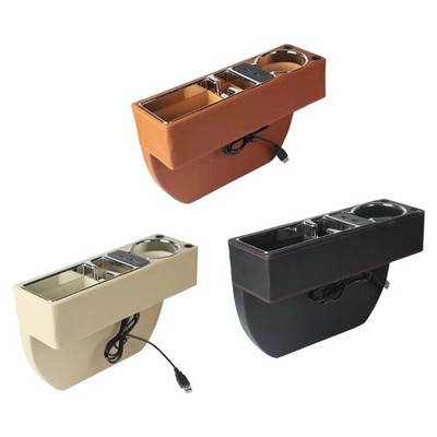 Leather Car Seat Storage Device Having Phone Power Function Ideal For Drivers