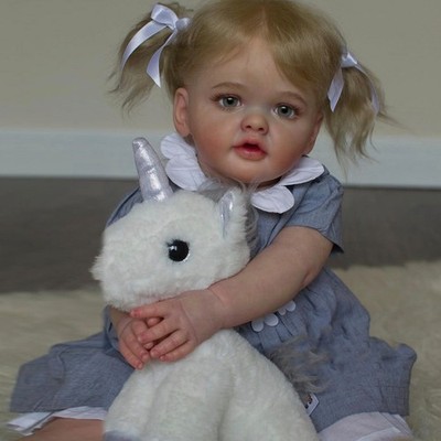 26'' Painted Reborn Baby Doll Finished Girl Toddler with Rooted Hair Cloth Body