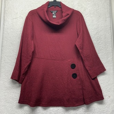 Ali Miles Womens Size L 3/4 Sleeve Red Cowl Neck Top (U6)