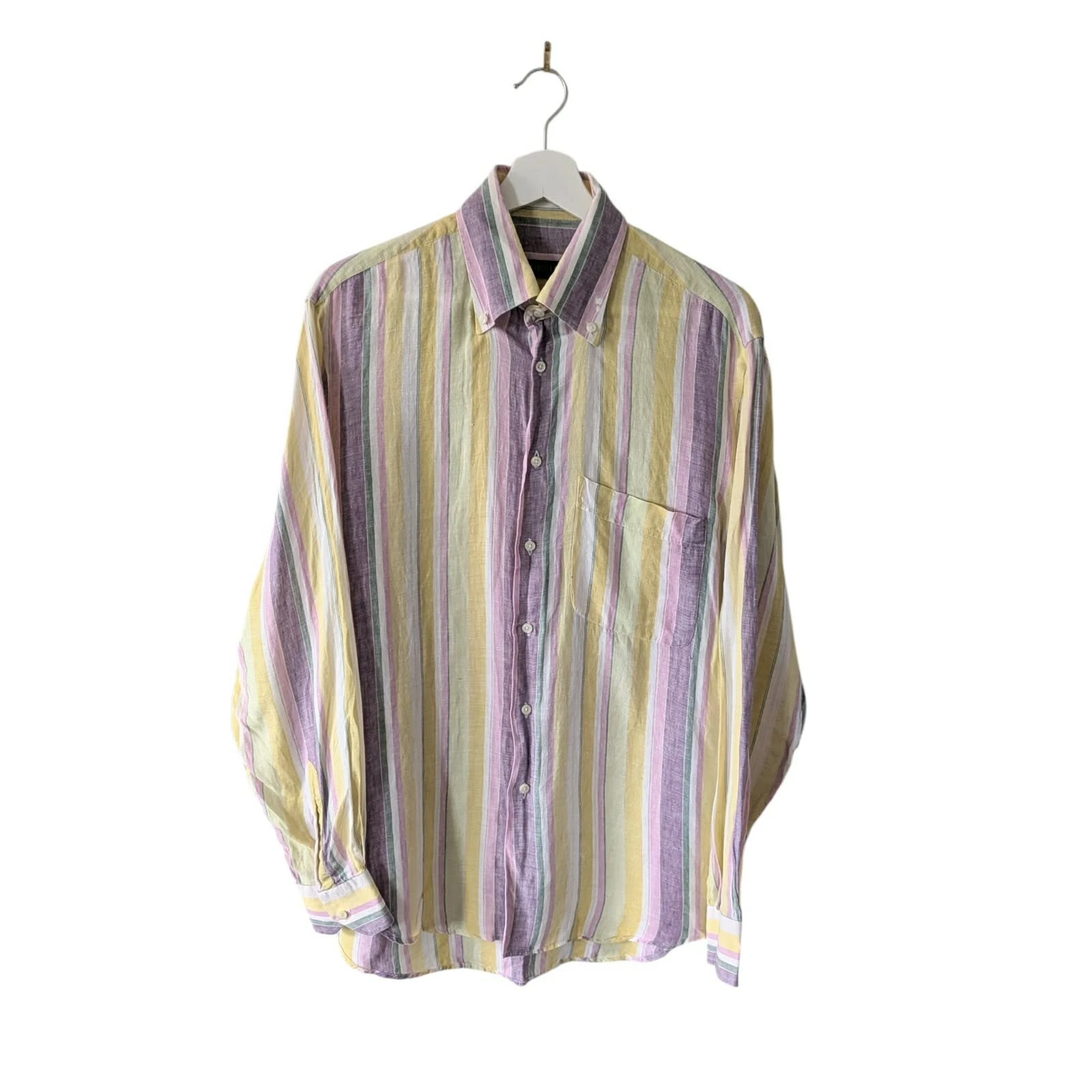 Forzieri Firenze Pastel Linen Blend Striped Shirt Size 15.5 inch