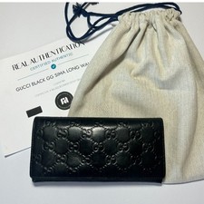 VTG Gucci GG Sima Guccissima Black Leather Long Contiental Wallet COA  Dustbag
