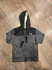 Under Armour Boys Full Zip Fleece Hoodie Gray Black Size 6 Long Sleeve