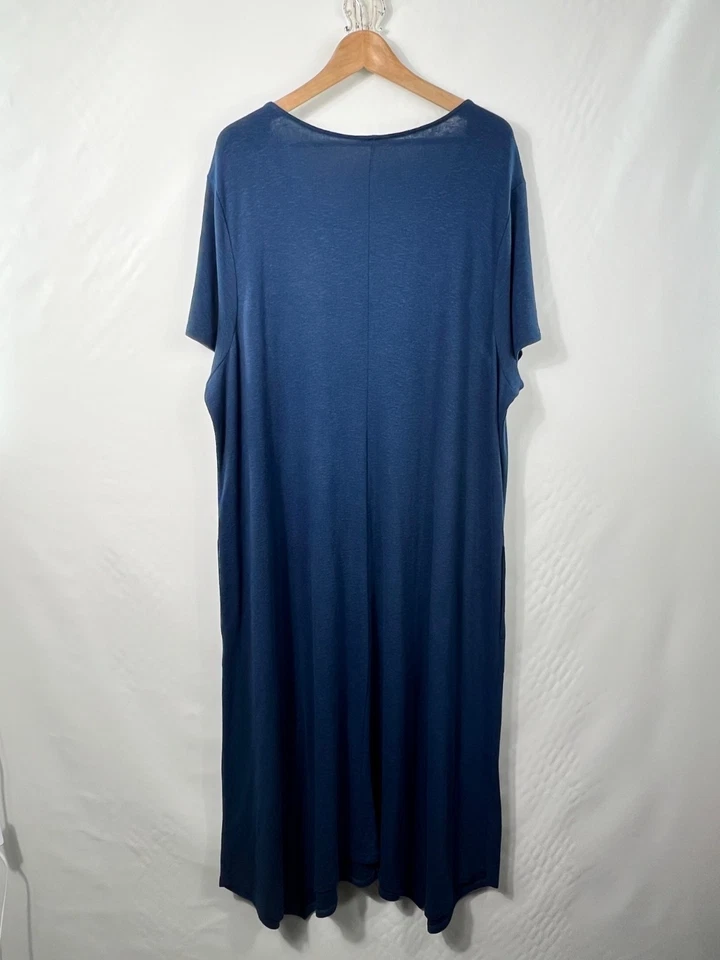 Maxi Vestido J. Jill Azul Puro 3X Lino Tencel Bolsillos Relajado Comodidad Foto 4 de 4