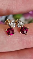 Solid 9ct Yellow Gold Ruby & Diamond Knot Stud Earrings