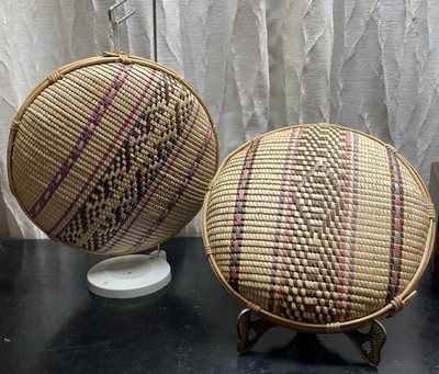 Roundishallow Hand Woven Baskets/ Tray Set of 2 Natural Materials, 11  And 10 