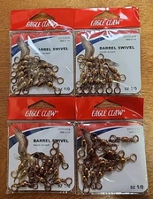 Lot Of 4. Eagle Claw SBB12-1/0 Size 1/0 Barrel Swivel.12ct Packs.48 Total Pieces