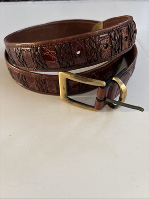 Genuine Cale Belt Leather Braided Brown Made in Spain Gold Buckle 42
