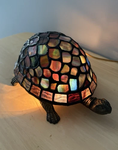 Vintage Dale Tiffany Inc Tiffany Style Turtle Lamp Stained Glass Mosaic