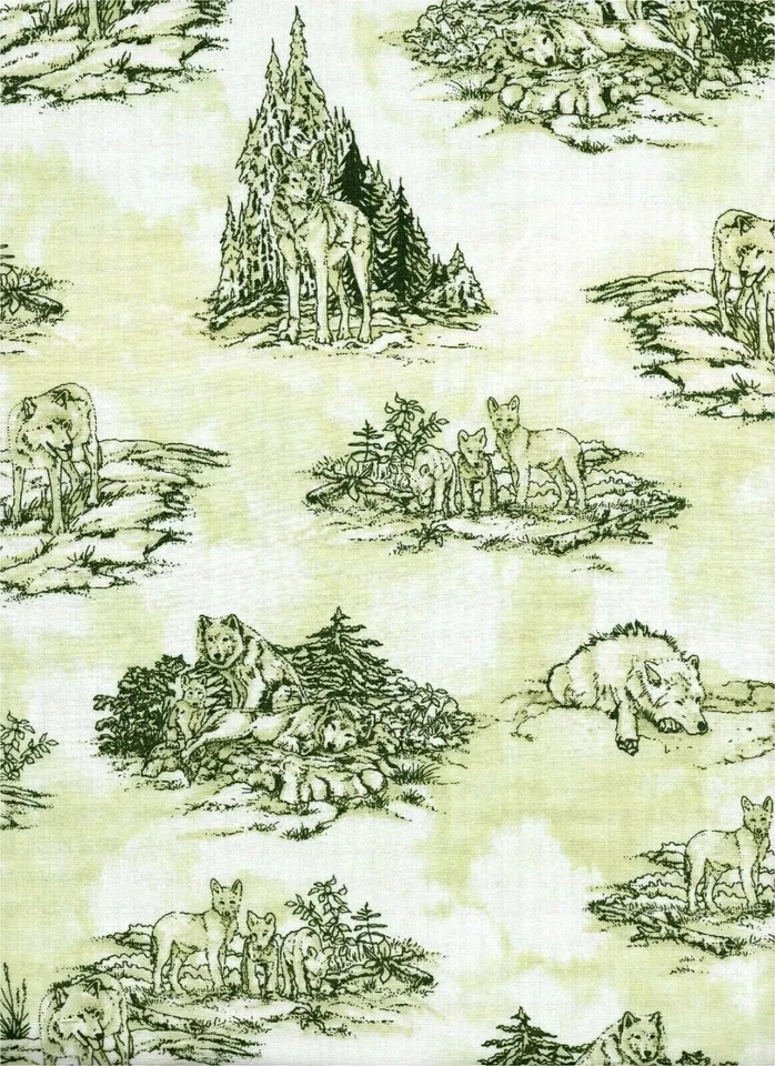 Wolf Song Scenic Wolves Nature Toile Green Coordinate Fabric By the FQ - 1/4 YD - Image 4 of 4
