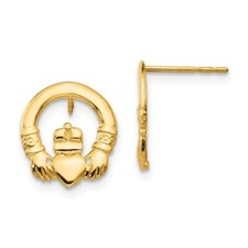 14K Yellow Gold 11mm Claddagh Love Stud Earrings Madi K Children's Jewelry