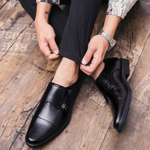 Correas de monje de doble hebilla para hombre zapatos de vestir negocios trabajo formal mocasines Oxford - Imagen 9 de 14