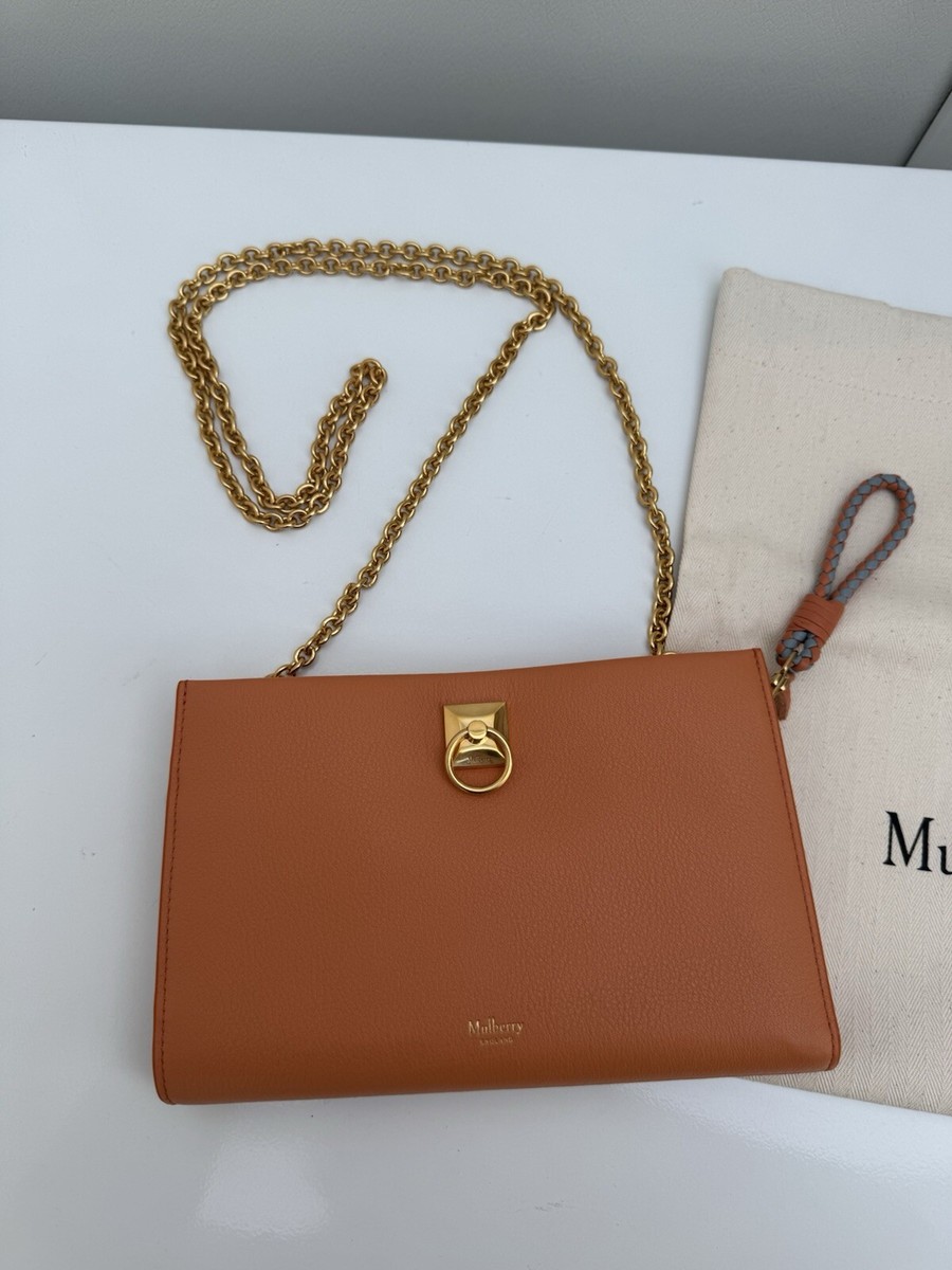 【MULBERRY】IRIS CHAIN WALLET Mulberry Iris Meadow Green Crinkled Leather Wallet On Chain