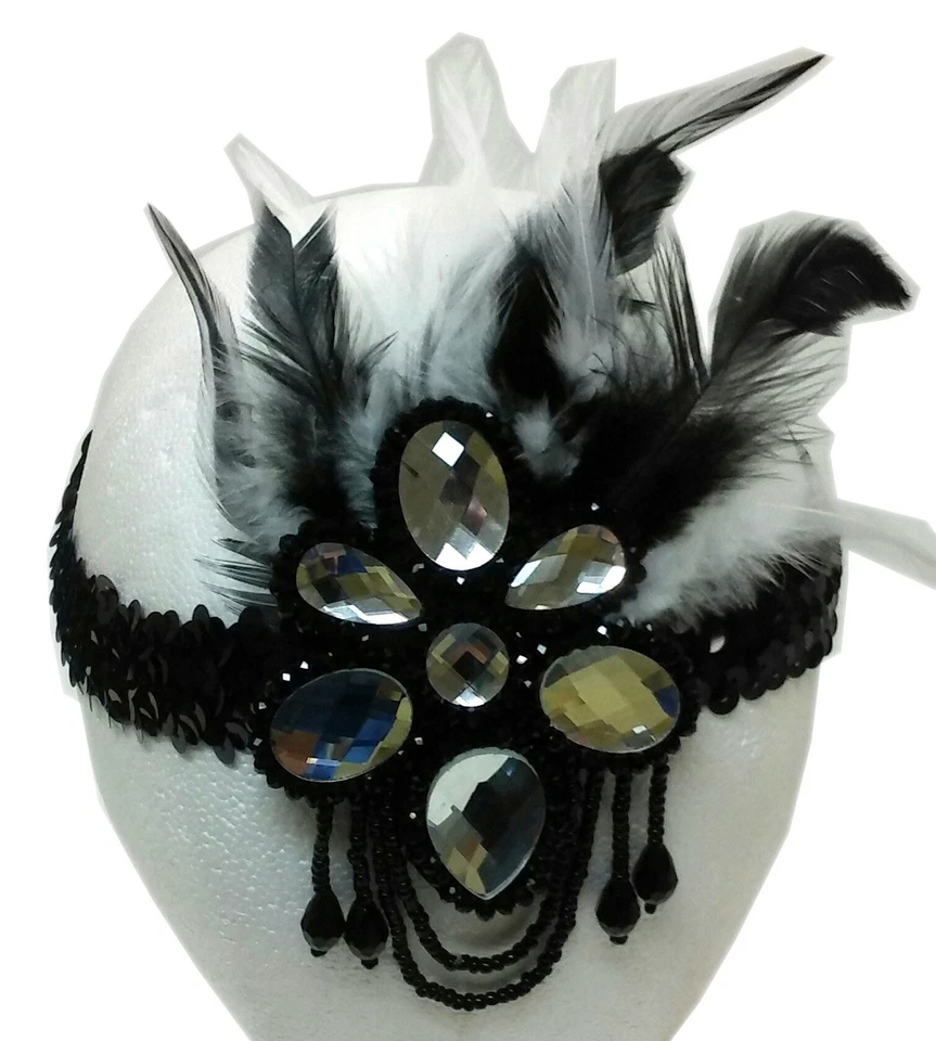 Flapper Sequin Headband Feathers & Jewels - Image 2 of 2