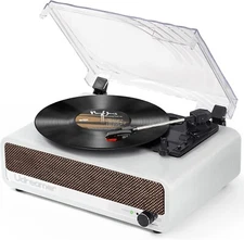White Vinyl Record Player With Speakers Bluetooth  USB RCA 3 Speeds Udreamer