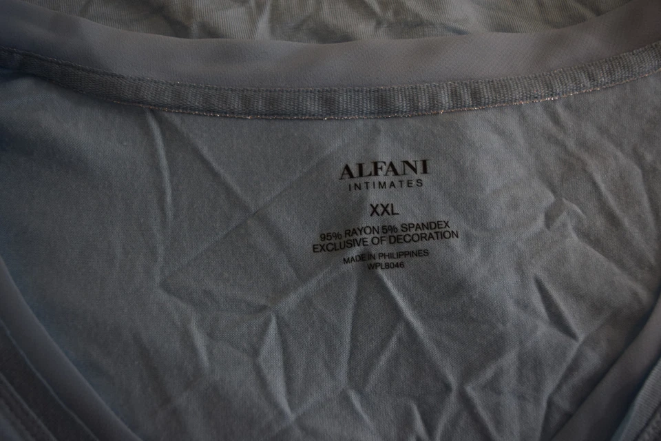 Alfani 女式蓝色长袖上衣夜间休闲睡眠衬衫睡衣 2XL — 第 3/4 张图片