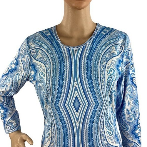 J. McLaughlin Signature Tee M Blue Paisley Print Top Catalina Cloth Dillard’s - Bild 2 von 6
