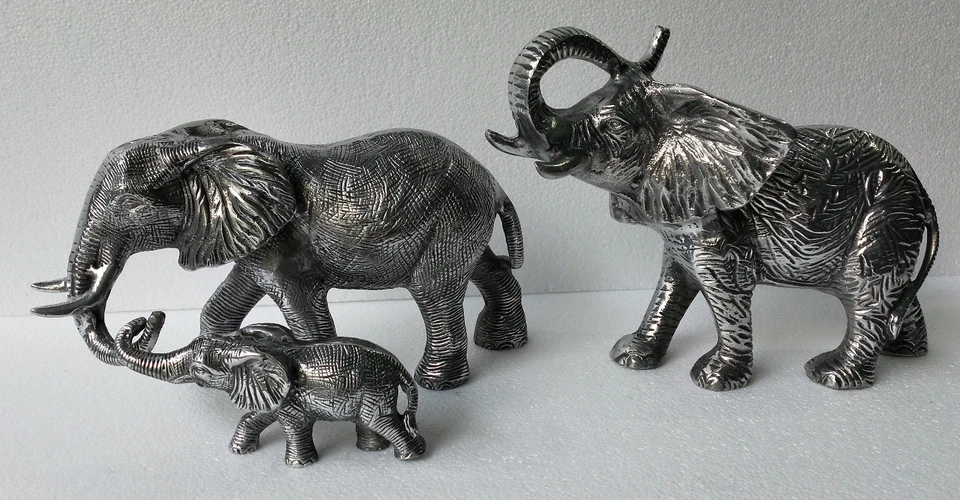 Juego de 3 estatua decorativa de aluminio de colección de elefantes de grupo * Foto 2 de 4