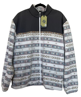 Prana Mens Jacket Size XXL 2XL Sherpa Fleece Southwest Aztec Full Zip $160 