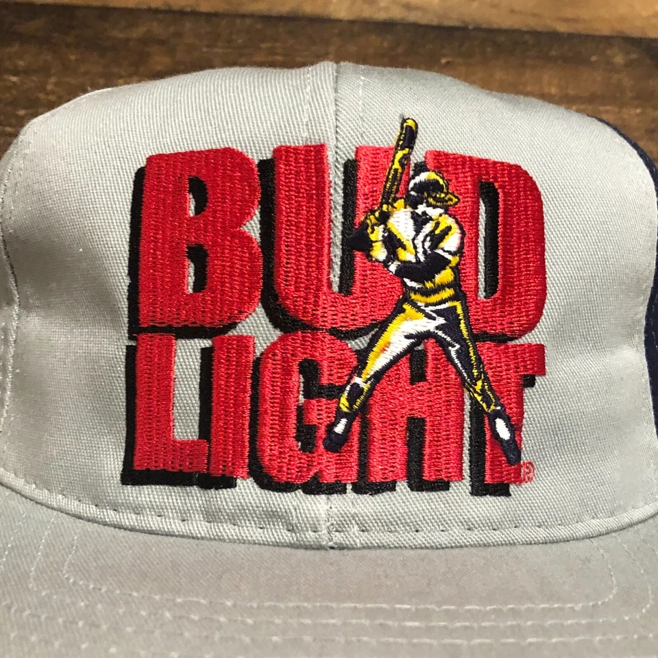 Vintage Bud Light Hat Snapback Baseball Cap Mens Gray Blue USA Made 90s - READ - Image 3 of 4