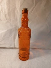 Decorative Orange Glass Bottle Embossed Rope Design Home Decor 12" Collectible