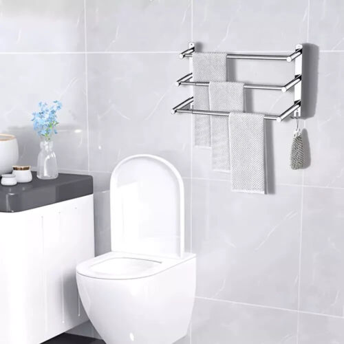 Stainless Steel Bathroom Wall Mounted Towel Rail 3 Tier Chrome Kitchen Towel UK - Picture 10 of 12