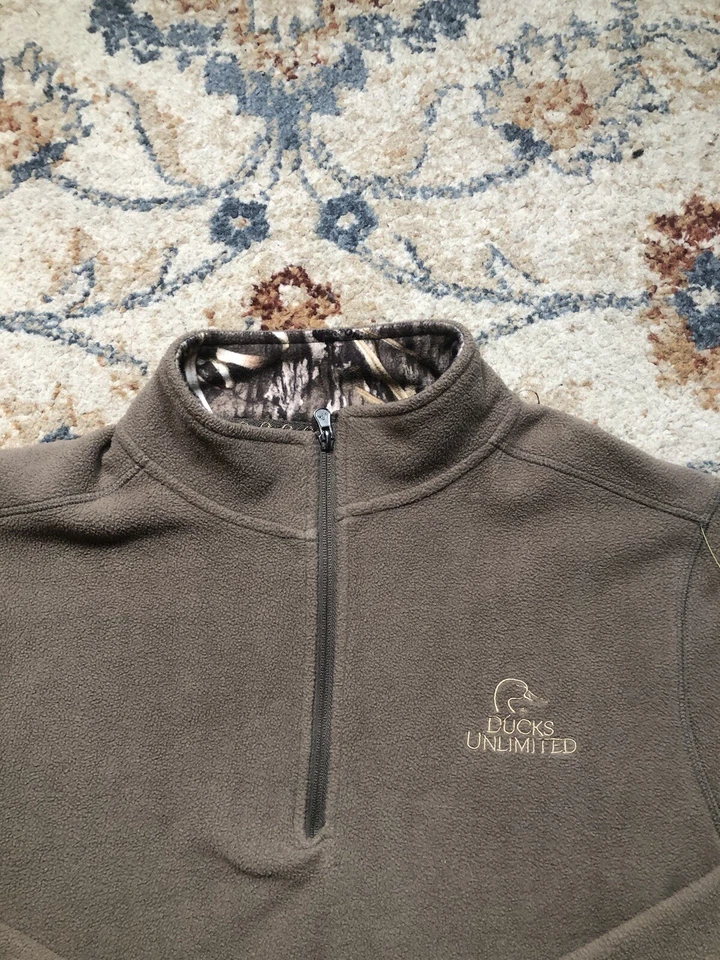 Ducks Unlimited Sweater Men’s Large Brown 1/4 Zip Pullover Fleece Realtree Camo - Image 2 of 4