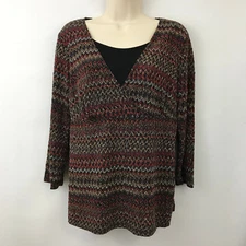 Notations Womens Blouse Medium Layered Multi Color Geo Print Blouse Top A Line