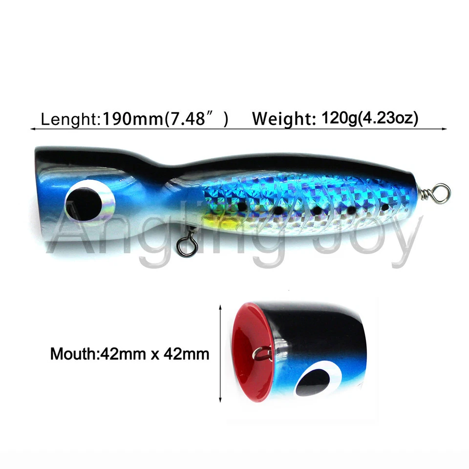 Señuelo de pesca 19 cm 120 g madera popper Topwater trolling gran juego hecho a mano cebo de atún Foto 2 de 4