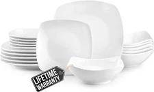 18 Piece Ceramic Tableware Set -Chip Resistant Bowl - Dinnerware Set for6,White