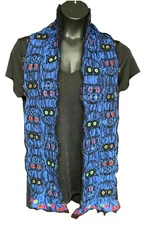 Owl Bird Scarf Rectangle Sparkle Thread Wool Blend Blue Guillaume De Mons Paris