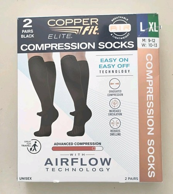 #ad Copper Fit Elite Black Compression Socks 2 Pair L X Large With Airflow Open Box $19.95