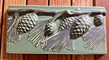 Pratt & Larson Handmade Decorative Relief Pinecone & Branch Tiles MATTE 8" x 4"