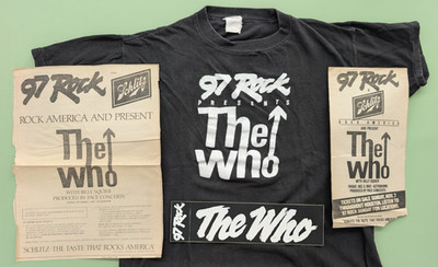 1982 THE WHO - FAREWELL TOUR Houston, TX Concert: 97 Rock T-Shirt, Sticker, Ads