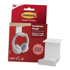 Command Headphone Hanger, 1 Holder and 4 Strips, Holds a 2.7" Wide Band, White