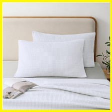 100 Cotton Waffle Weave Pillow Shams Set of 2, 600TC Solid Reverse Side, Env...