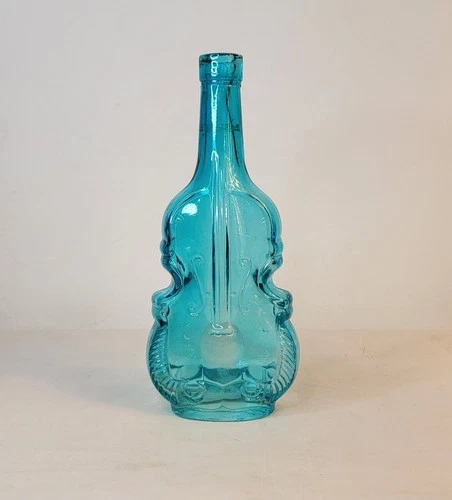 Vintage Turquoise Blue Violin Cello Bud Vase ANCHOR HOCKING?