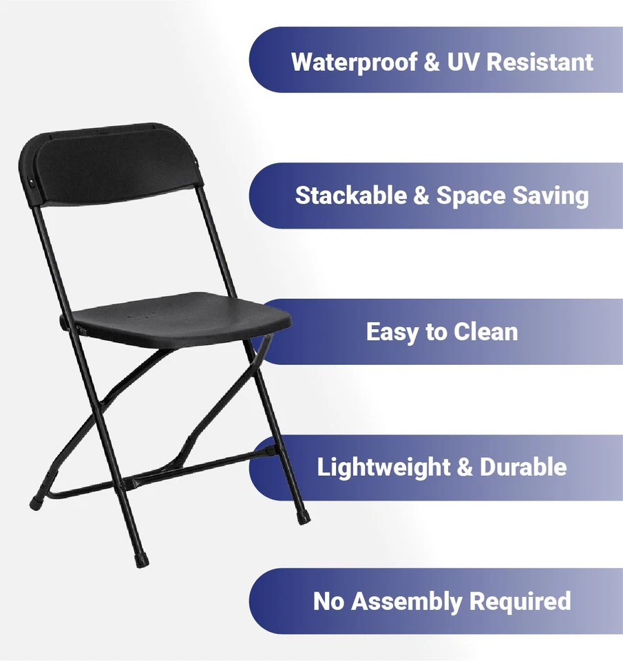 Plastic Folding Chairs Black 4 Pack Indoor Outdoor Event Party 700 lb Capacity - Image 3 of 4