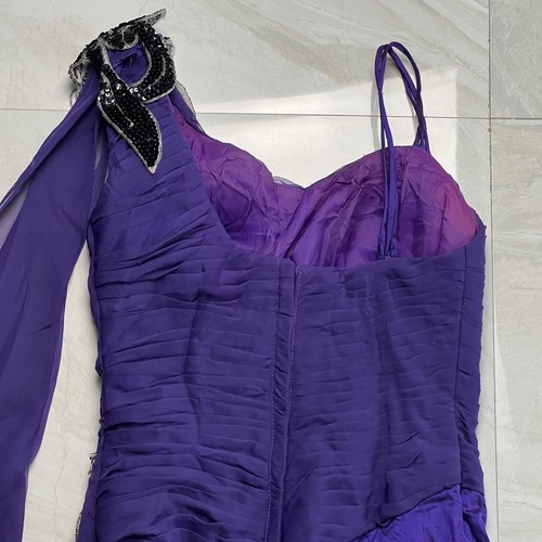 Vintage Purple Satin Sequin Halter Dress Fairy Wedding Glam XS/S Y2K 90s - Picture 16 of 19
