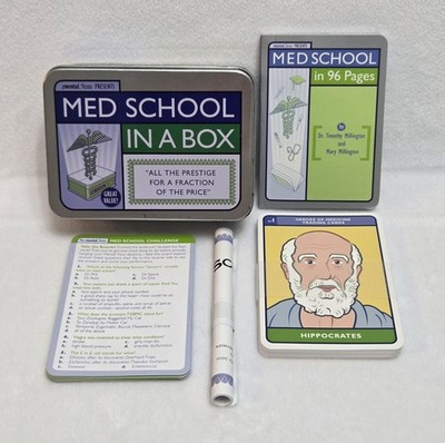 Med School In A Box by Mental Floss Textbook Cards Exam Diploma Metal Tin