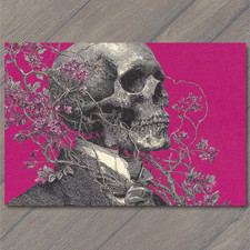 Art Print Skull Pink Background Flowers Growing From Skeleton Gothic Botanical S