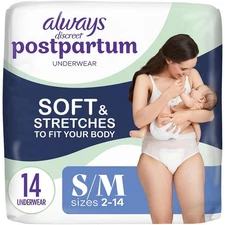 Always Discreet Postpartum Underwear for Women, Size S/M, 14 Count - FAST SHIP
