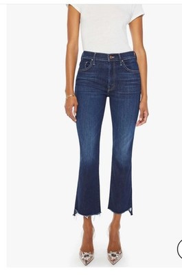 Mother Insider Crop Step Fray high rise dark wash frayed hem jeans