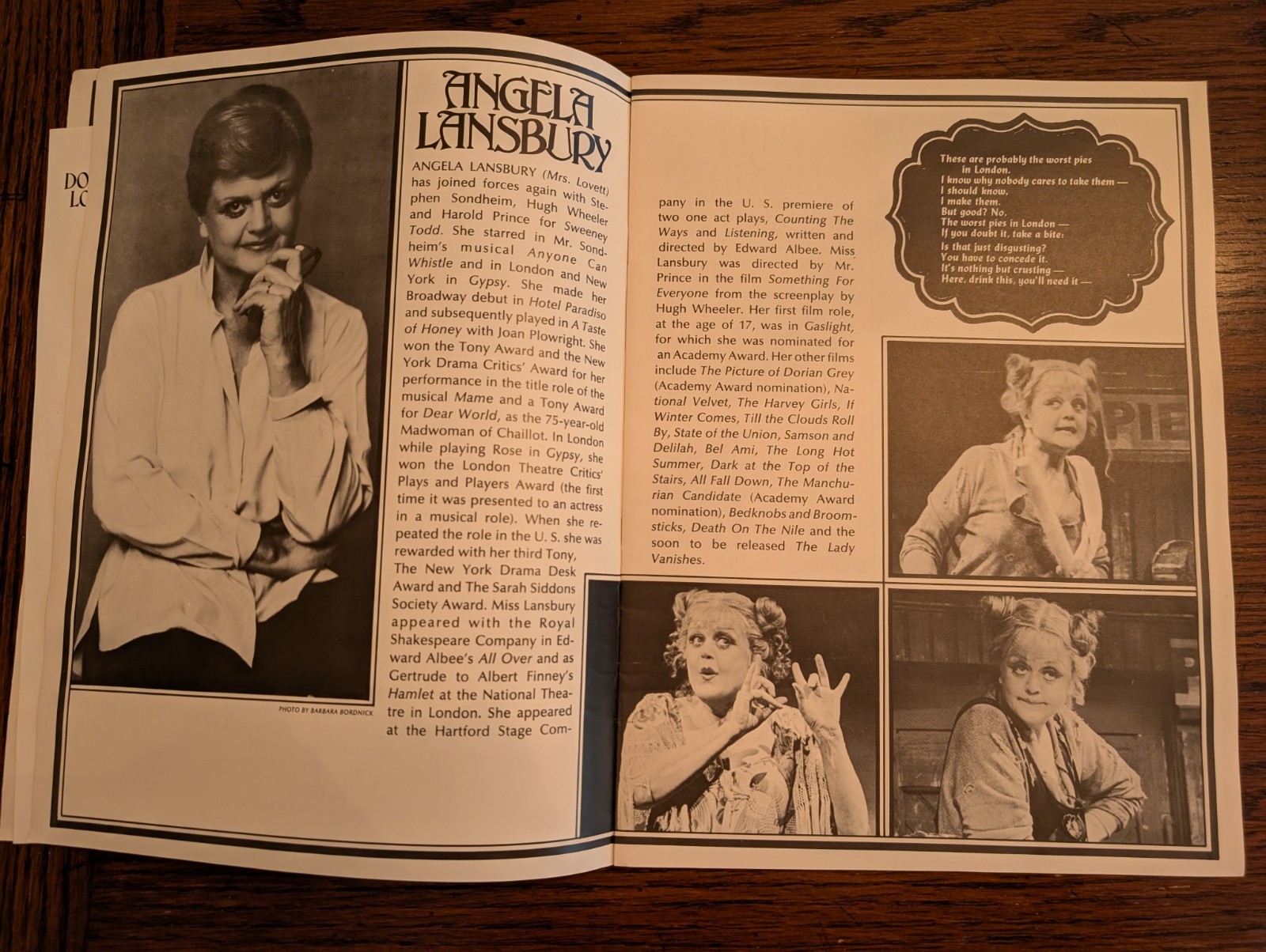 Angela Lansbury & Len Cariou  "Sweeney Todd"  Souvenir Program  1980 Sondheim