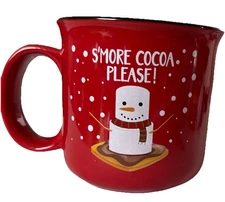 Red S’more Cocoa Christmas Mug, Snowman, Holiday Decor, California Pantry