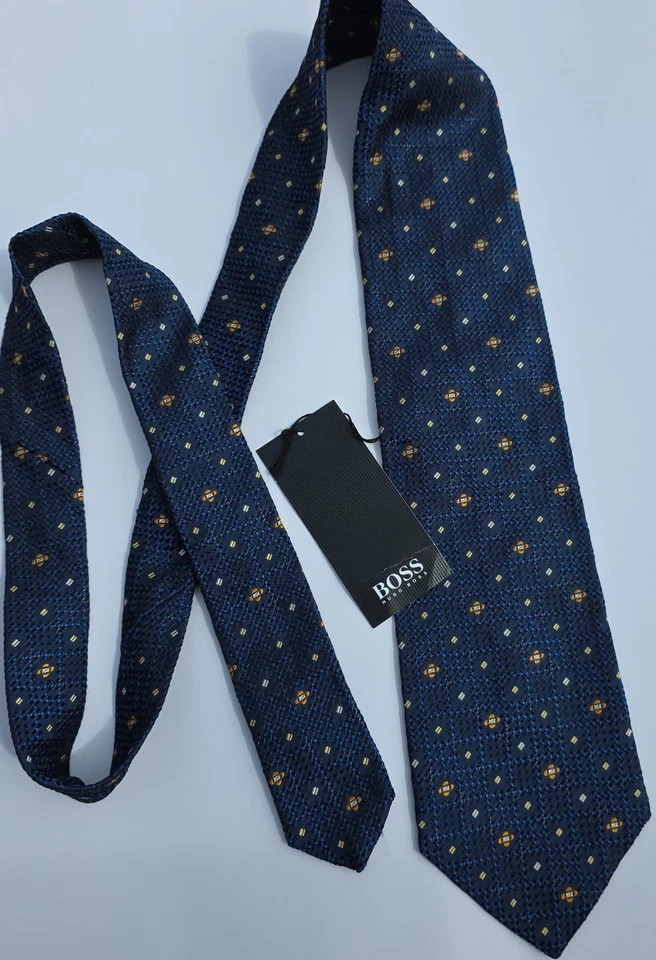 Corbata Hugo Boss para Hombre Azul Geométrica Seda Tejida Clásica Hecha en Italia Nueva con Etiquetas Foto 3 de 4
