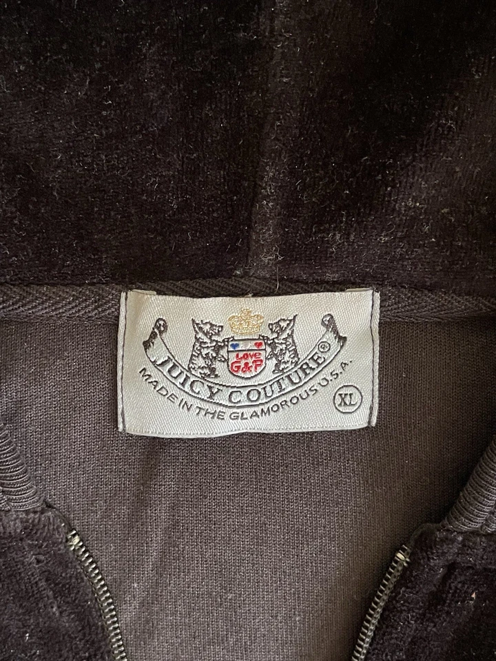 Sudadera con capucha Juicy Couture XL negra de terciopelo Y2K con cremallera para mujer usada en excelente estado Foto 3 de 4